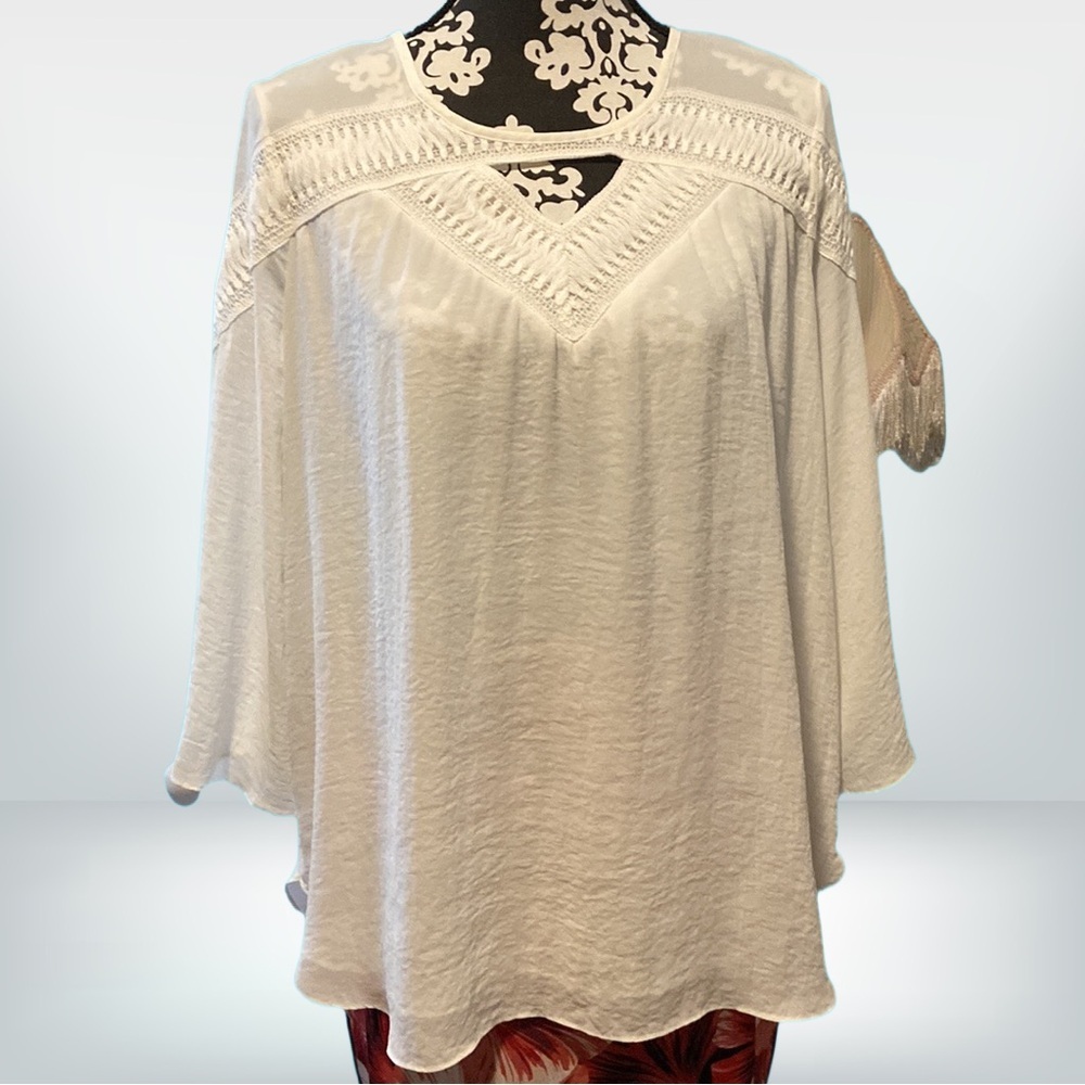 J/M Sportswear by Cato 3/4 Sleeve Lined Tunic Top Blouse Ivory Medium NWT